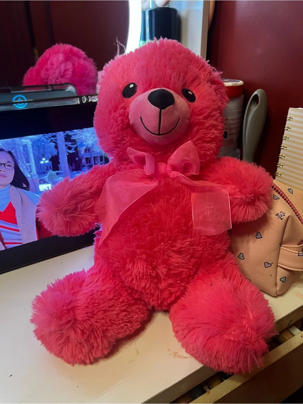 Pink Plush Teddy Bear with Ribbon - Kids Toys